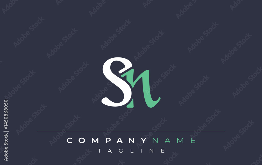 Fototapeta premium Elegant Stylized SN Lettering Design. Stylish Modern Logo featuring Monogram Letters in White and Teal Shade