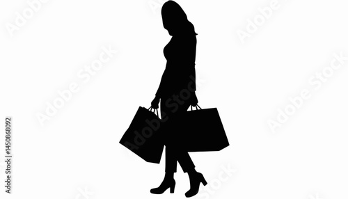 Woman silhouette carrying shopping bags, consumer lifestyle