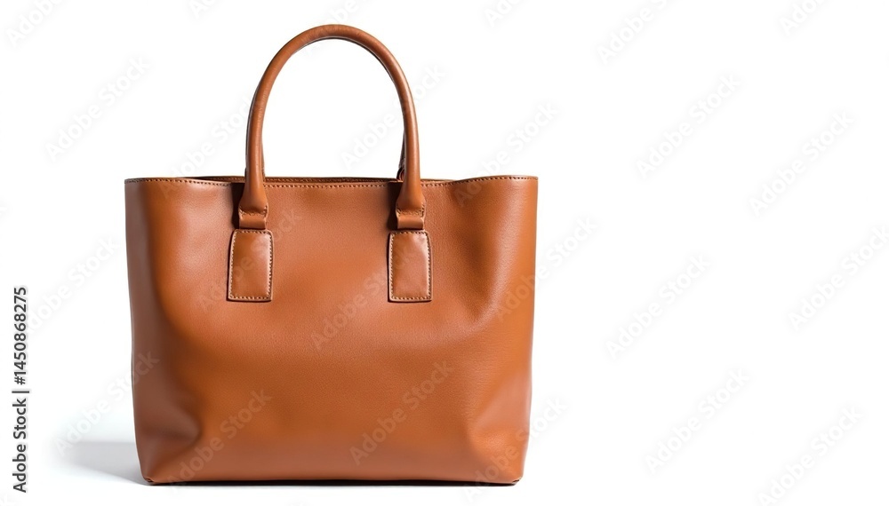 Brown leather tote bag, isolated on white background , elegant, travel bag Brown leather tote bag, isolated on white background , elegant, travel bag