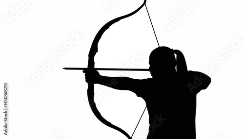 Archer aiming bow with focus on target, determination in practice