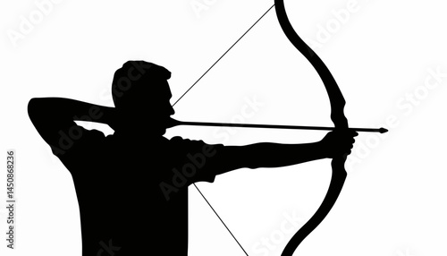 Silhouette of a person aiming a bow, archery practice concept