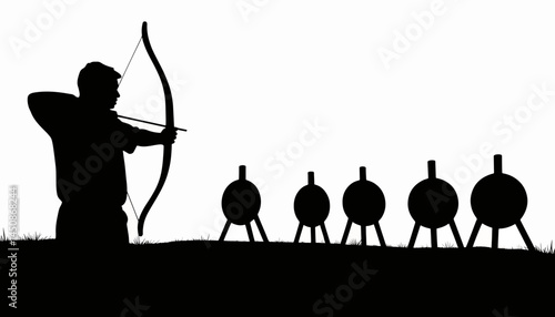 Archer practicing silhouette at target range, focus and precision