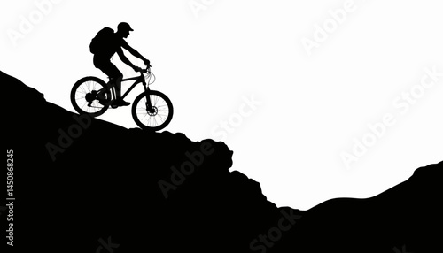 Cyclist conquering rocky mountain trail silhouette, adventure spirit
