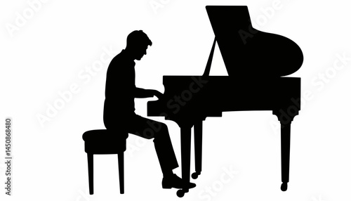 Silhouette of a classical pianist performing on piano, artistic expression