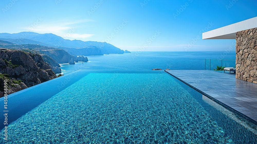 Fototapeta premium Luxurious infinity pool overlooking the Aegean Sea