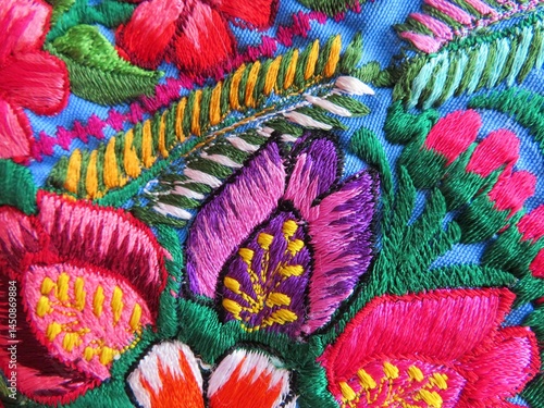 traditional mexican colorful flowery handmade textile wallpaper
