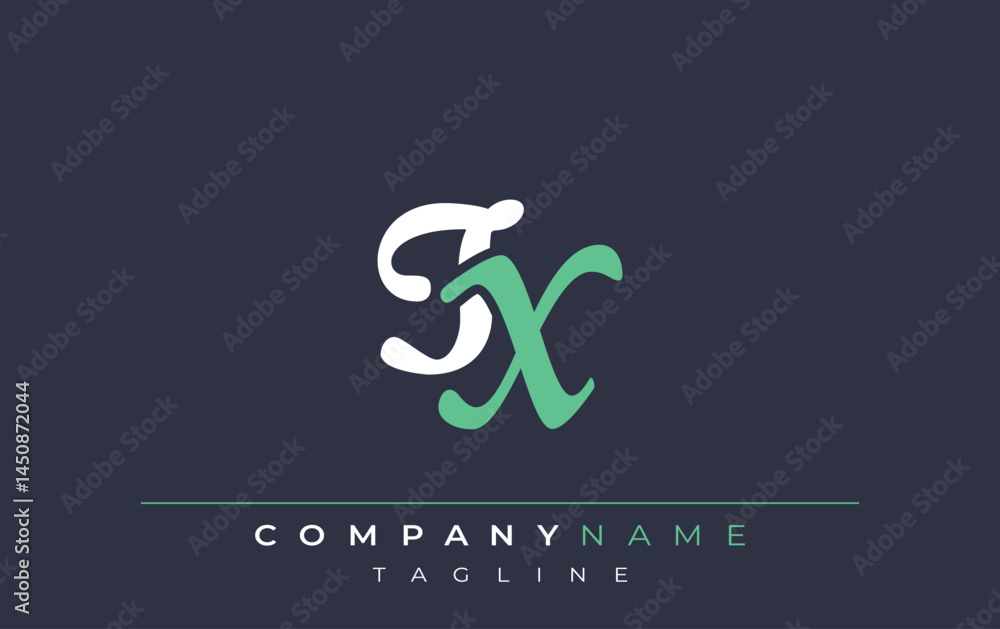 Elegant Stylized TX Lettering Design. Stylish Modern Logo featuring Monogram Letters in White and Teal Shade Elegant Stylized TX Lettering Design. Stylish Modern Logo featuring Monogram Letters in White and Teal Shade
