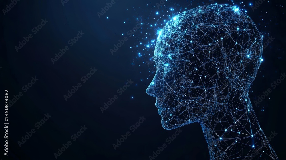 Obraz premium Abstract Digital Human Head, Network Connections, Artificial Intelligence, Technology Concept