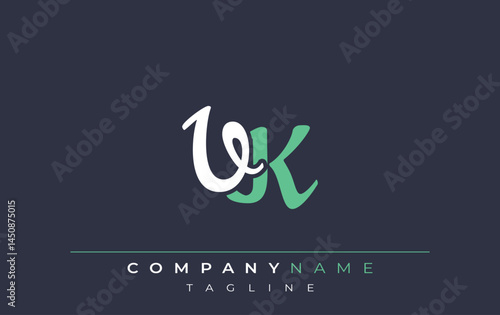 Elegant Stylized VK Lettering Design. Stylish Modern Logo featuring Monogram Letters in White and Teal Shade