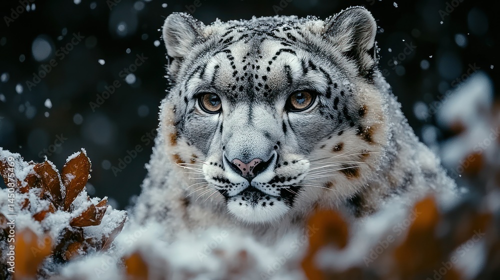 Fototapeta premium Majestic snow leopard in winter