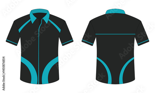 Black and blue short sleeve office uniform mockup front and back view