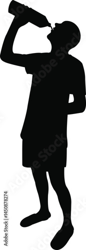 a man drinking water, silhouette vector