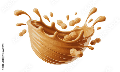  A high-quality vector illustration of a dynamic peanut butter splash, easily scalable and editable.