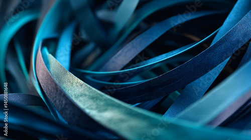 Colorful ribbons in various shades create an artistic display in a close-up composition