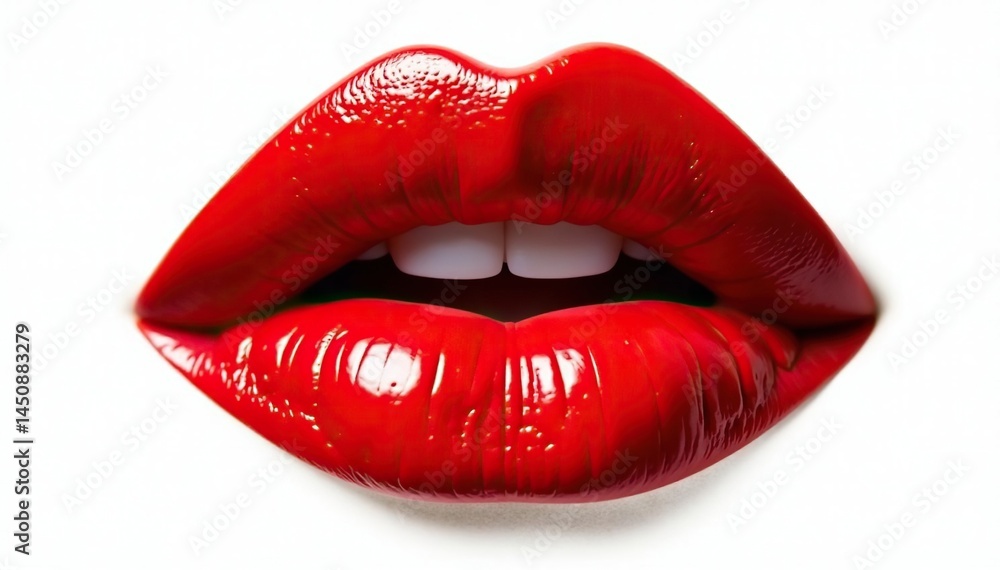 Obraz premium Bold red lips isolated on a stark white background, studio, color swatch