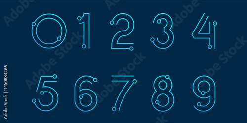 Set of creative number 1 to 10 with technology element logo designs. Abstract number design vector