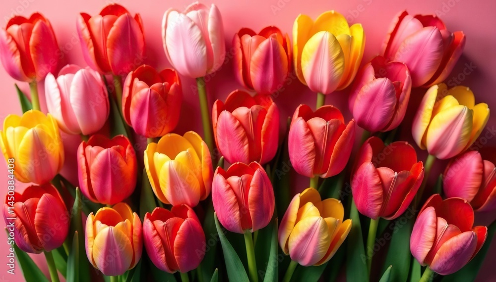 Fototapeta premium Bold, stylized tulips arranged in square grid , surface, spring, wallpaper