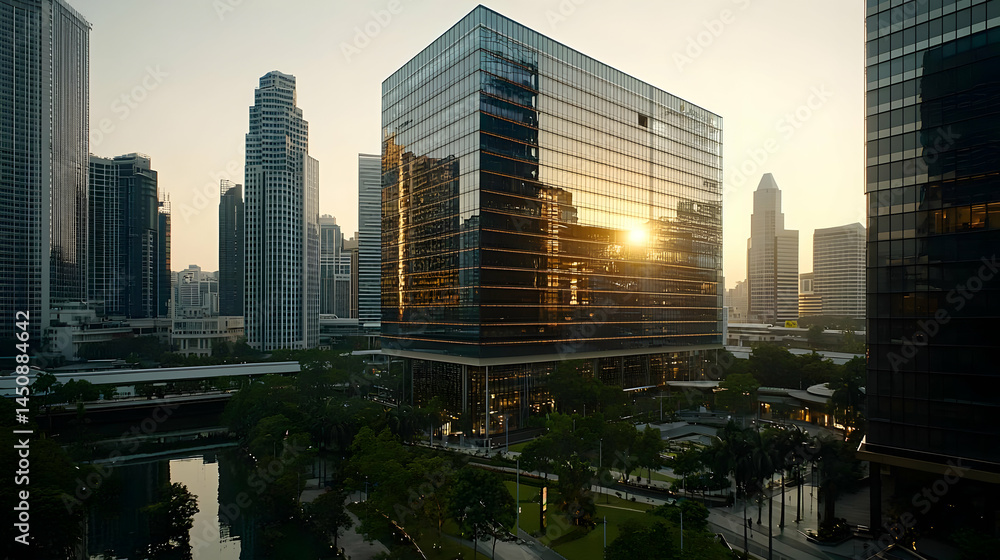 Obraz premium Sunrise Over Modern Cityscape
