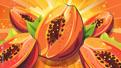 Ripe papaya with velvet skin and sheen,
A harmony of softness, color, and life.
Ideal for fresh dishes or vivid design,
A tropical dream in every slice.