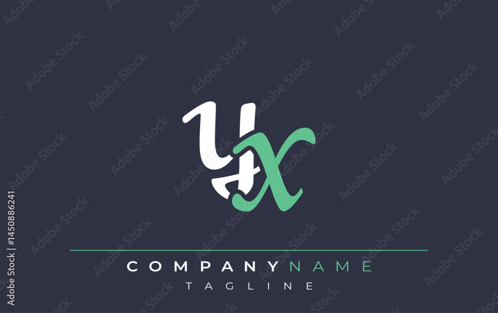 Elegant Stylized YX Lettering Design. Stylish Modern Logo featuring Monogram Letters in White and Teal Shade Elegant Stylized YX Lettering Design. Stylish Modern Logo featuring Monogram Letters in White and Teal Shade