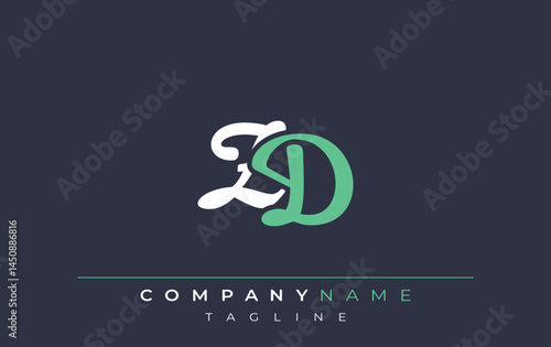 Elegant Stylized ZD Lettering Design. Stylish Modern Logo featuring Monogram Letters in White and Teal Shade