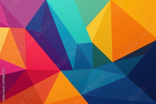 Abstract geometric shapes, vibrant color block design, art, triangles, neon