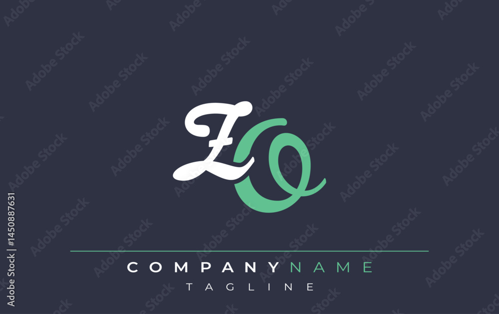 Fototapeta premium Elegant Stylized ZO Lettering Design. Stylish Modern Logo featuring Monogram Letters in White and Teal Shade