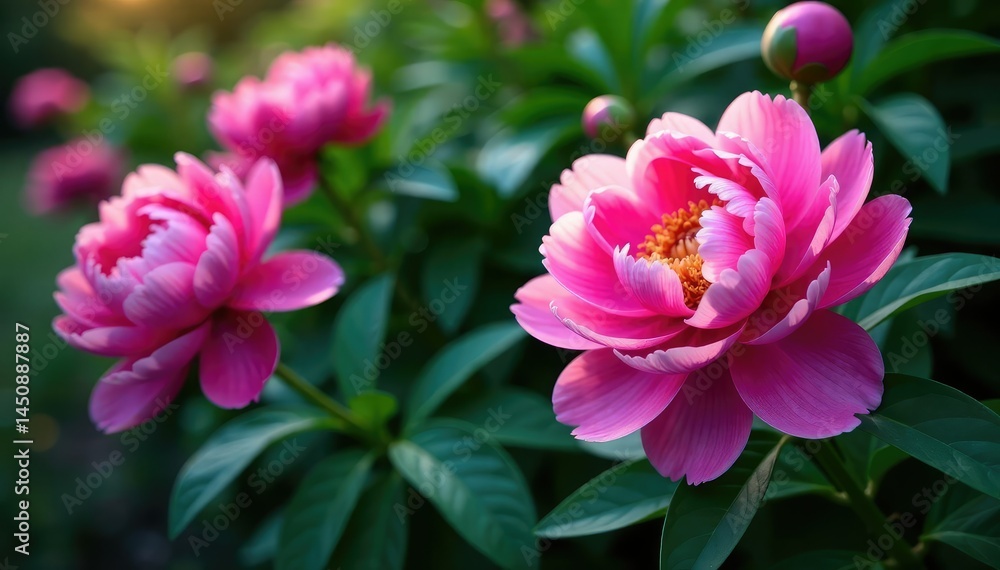 Bold blooming peonies, lush foliage, vibrant jewel tones , vibrant, artwork, pink Bold blooming peonies, lush foliage, vibrant jewel tones , vibrant, artwork, pink