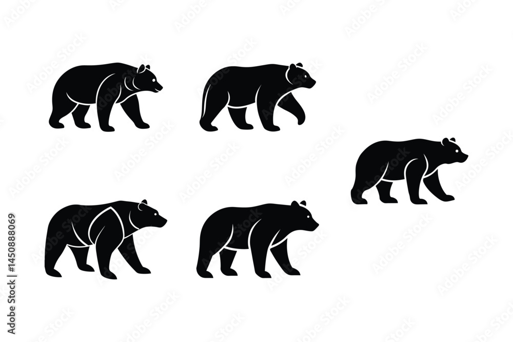 Naklejka premium Bear Silhouette Line Art Vector