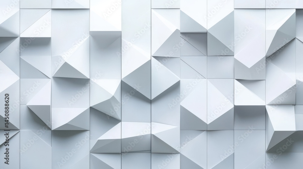 Obraz premium Abstract white background with texture pattern, layered geometric triangle shapes, white and grey glossy squares, abstract tech banner design. Graphic design element stripes concept for web, flyer