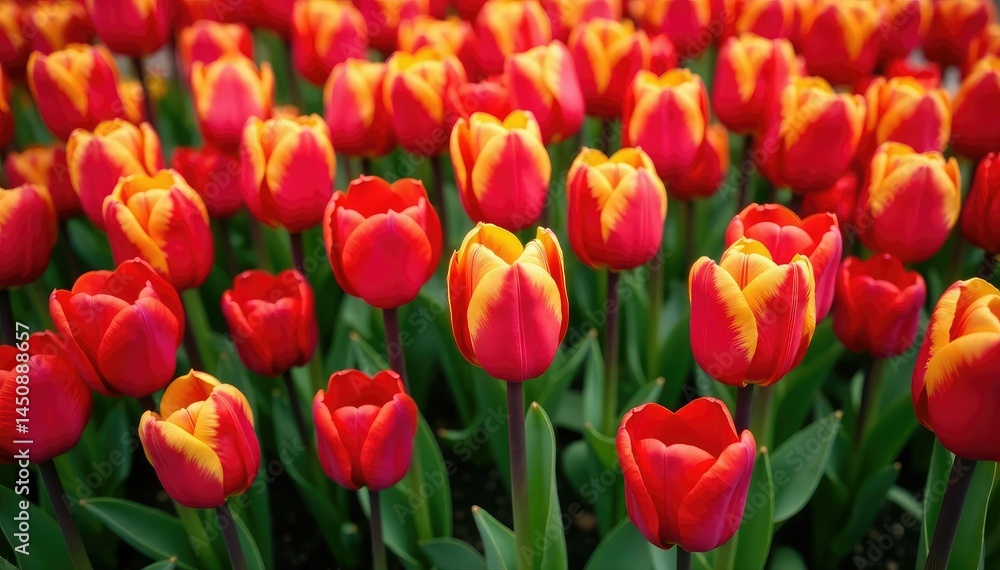 Fototapeta premium Bold, stylized tulips, densely packed in vibrant colors , graphic, stylized