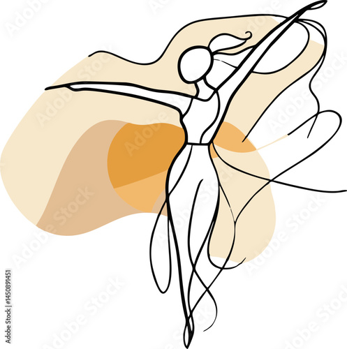 Graceful Dancing Woman in Abstract Line Art with Earth Tone Shapes – Feminine Wellness Concept for Yoga Studios, Mindfulness Blogs, and Artistic Posters in Minimal Modern Style