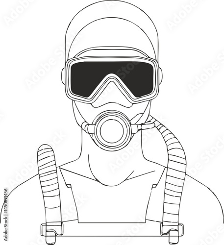 Man Wearing Full Face Respirator Mask – Minimalist Vector Icon for Safety Equipment Guides, Industrial Training Materials, and Hazard Protection Posters