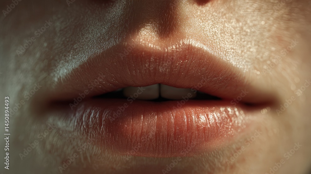 Obraz premium Quiet exhale with purse lips indoor setting close-up photography calm environment intimate viewpoint realistic concept