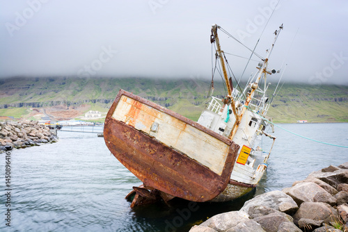 Abandoned shipwreck in Seyð...