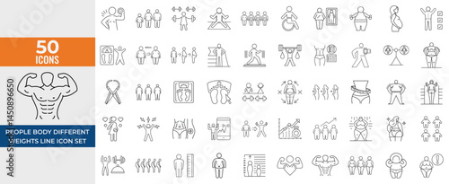 Body Weight & Health Icons, Vector Set of Figures, BMI, Scale, Overweight, Underweight, Pregnancy,  Thin Line Illustrations