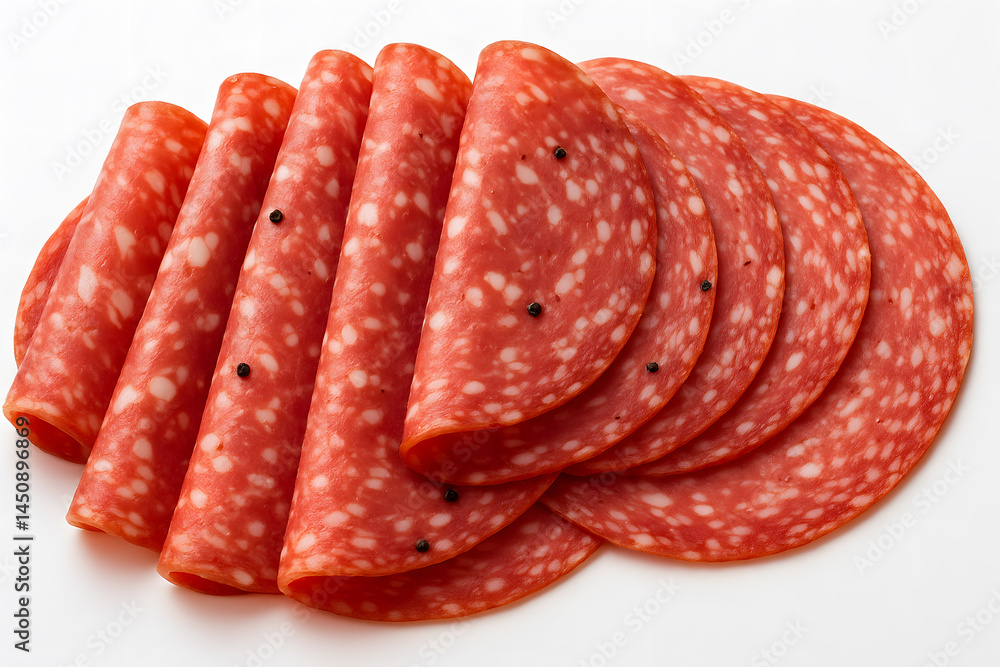 Slices of salami on a white background Slices of salami on a white background