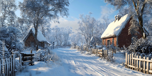 Snowy Village Winter Wonderland: Cozy Cabin Scene