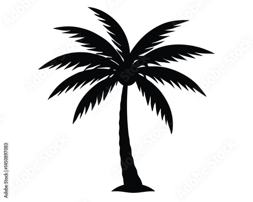 Tropical Palm Silhouette: A stark, high-contrast silhouette of a tropical palm tree, evoking the warmth of a sunny paradise. Perfect for designs representing travel, vacations, or exotic destinations.