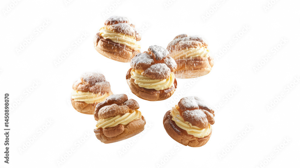 Cream puffs with powdered sugar with transparent background Cream puffs with powdered sugar with transparent background