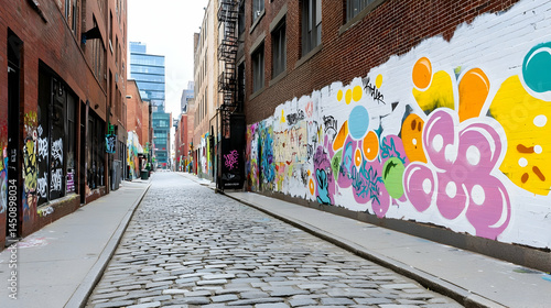 Urban Alleyway With Colorful Graffiti