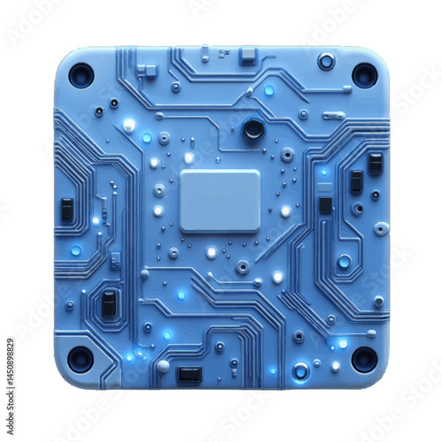 Volumetric illustration of a circuit board with glowing elements showcasing intricate electronic design