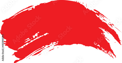 A bold, vibrant red paint stroke, with textured brushstrokes, against a pure white background.