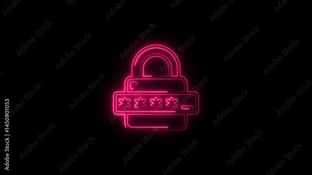 glowing neon padlock icon animation black background. 4K Video motion graphic animation. glowing neon padlock icon animation black background. 4K Video motion graphic animation.