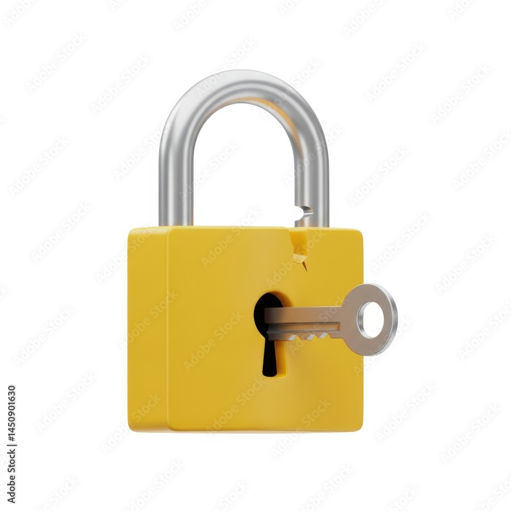 Naklejka premium Find yellow padlock with key illustration for security and protection