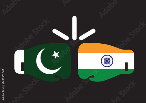 MobilePakistan vs India War, Pakistan vs India Boxing gloves Concept flags. Pakistan and India's political conflict, economy, war crisis, relationship, and trade concept. Muslims vs Jews war concept. 