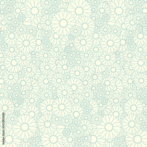 Seamless Floral Daisy Pattern – Hand-drawn Outline on Light Green Pastel Background
