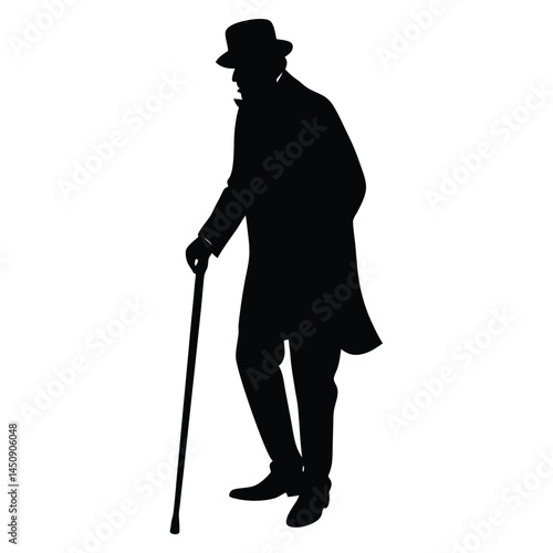 Old Man Walking with Cane Silhouette