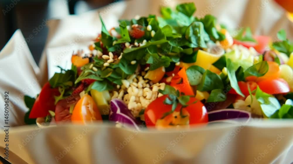 Vibrant and Delicious Vegetarian Salad in Paper Bowl Vibrant and Delicious Vegetarian Salad in Paper Bowl