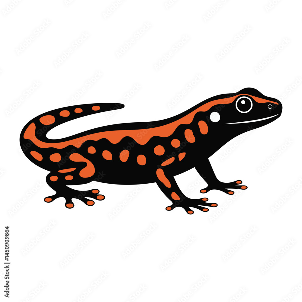 Obraz premium Stylized illustration of a salamander, featuring a black body with vibrant orange patterns along its back and limbs.